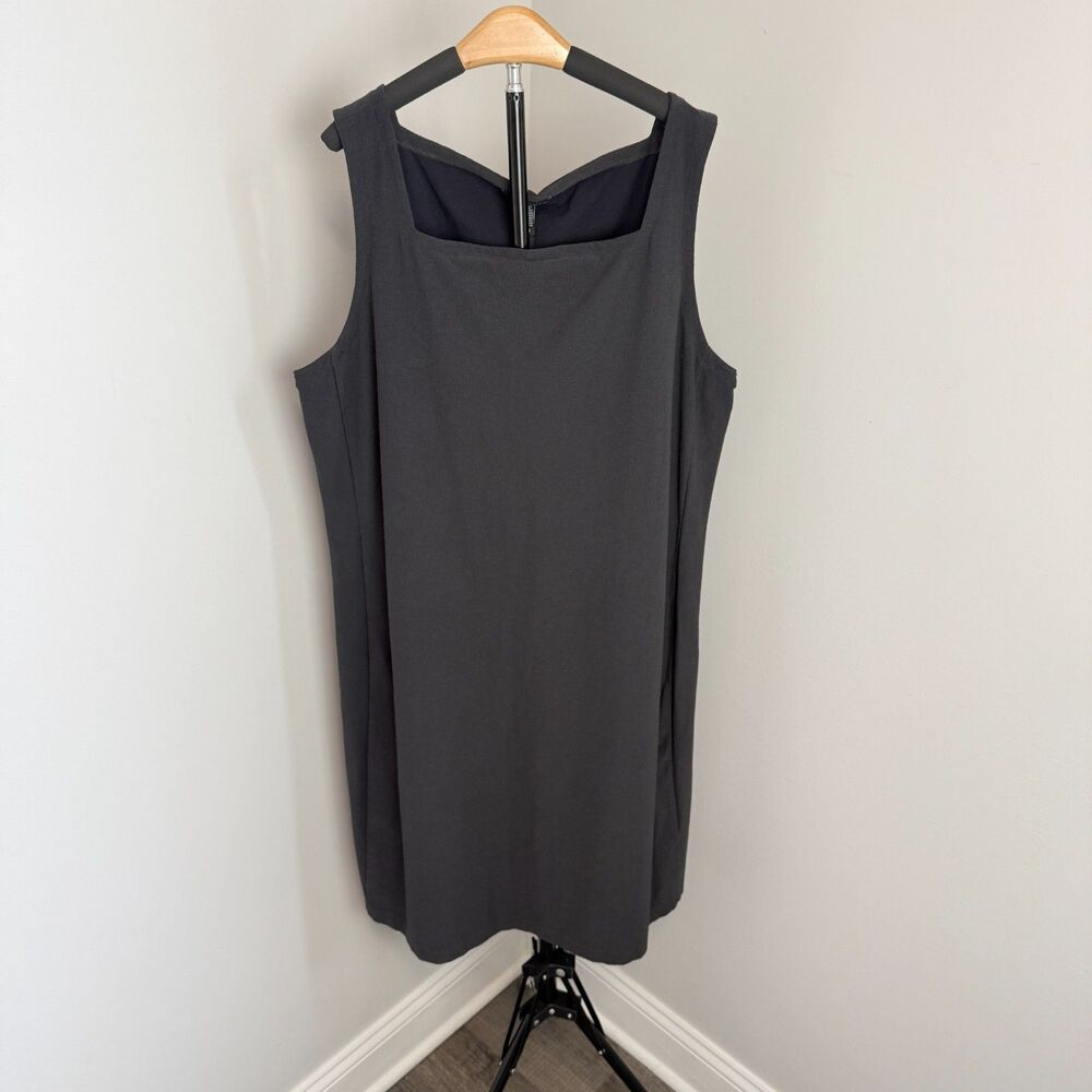Eileen Fisher Stretch Crepe Shift Dress Size Large 14 16 Graphite Gray MSRP $238